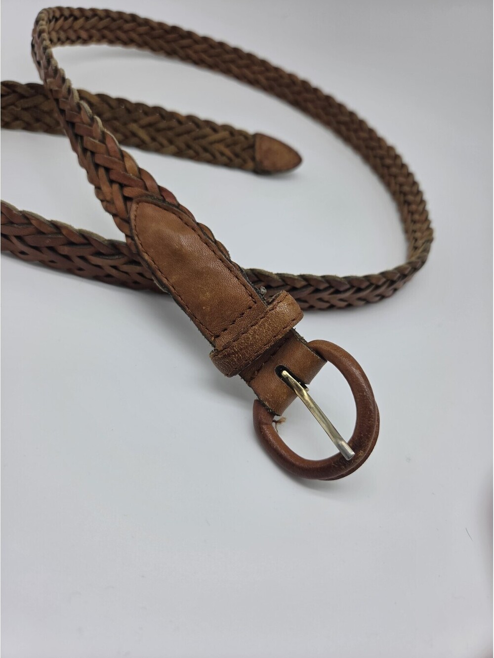 Vintage Woven Brown Leather Belt 38 Made In China